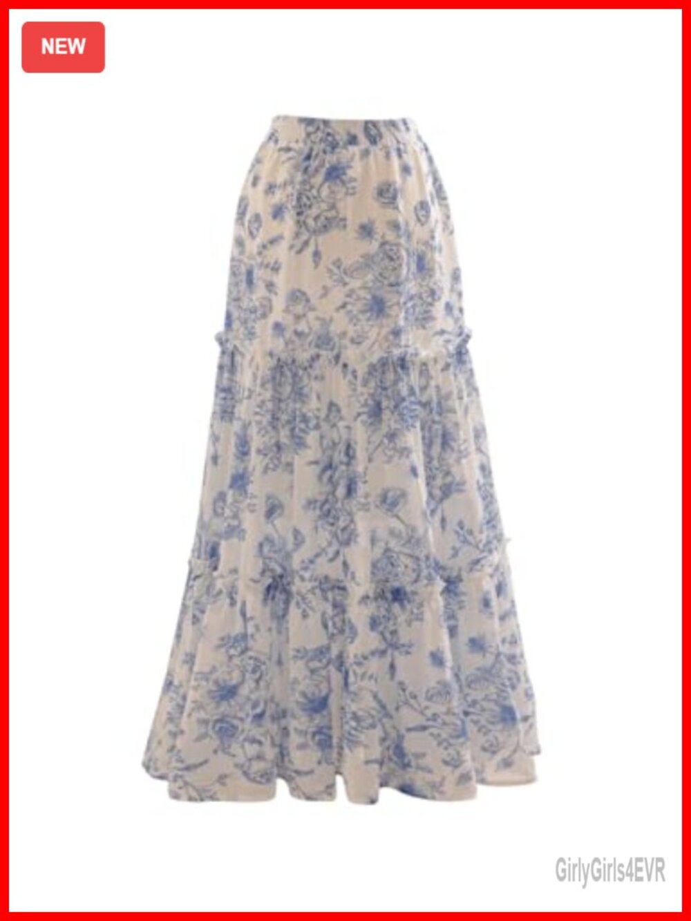 Floral Print Tiered Layered High Rise Ruffled Maxi Skirt